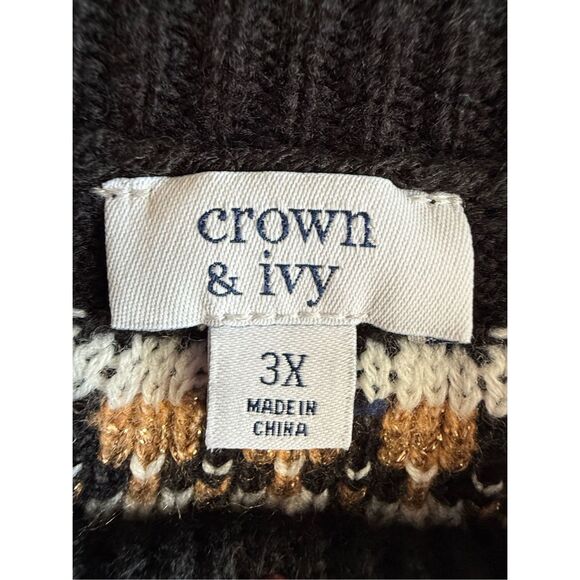 Crown & Ivy Womens Nordic Knit Sweater Size 3X Fair Isle Preppy Fall Ski Lodge - Picture 11 of 14
